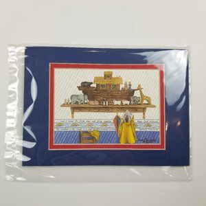 Julie Hammer Noah's Ark 5x7 Blue & Red Matted Print NWOT